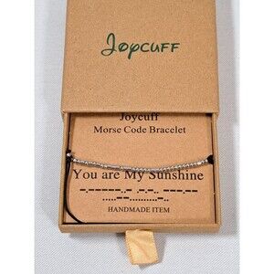 Joycuff Morse Code Bracelet "You Are My Sunshine" Black Cord & Silver Beads NEW